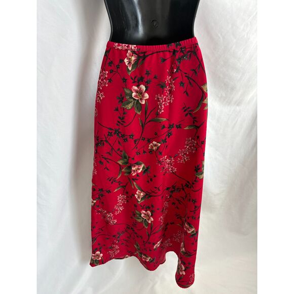 Vintage Kathie Lee Collection Red Midi Floral Skirt Size M Midi Romantic Date - Picture 4 of 9